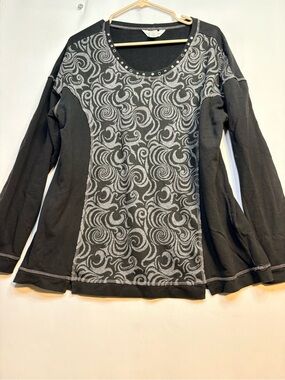 Women’s Black & Gray Swirl Long-Sleeve Top - Color Block- XL Christopher & Banks